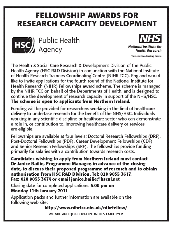 HSC PHA R&D Division and NIHR TCC Fellowships advertisement